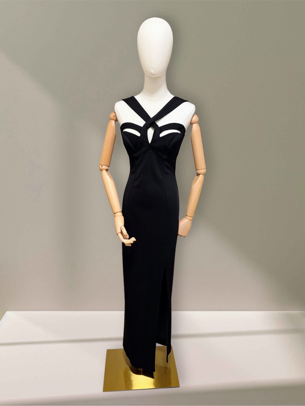 Vintage Black Cutout Cross-Strap‎ Evening Dress